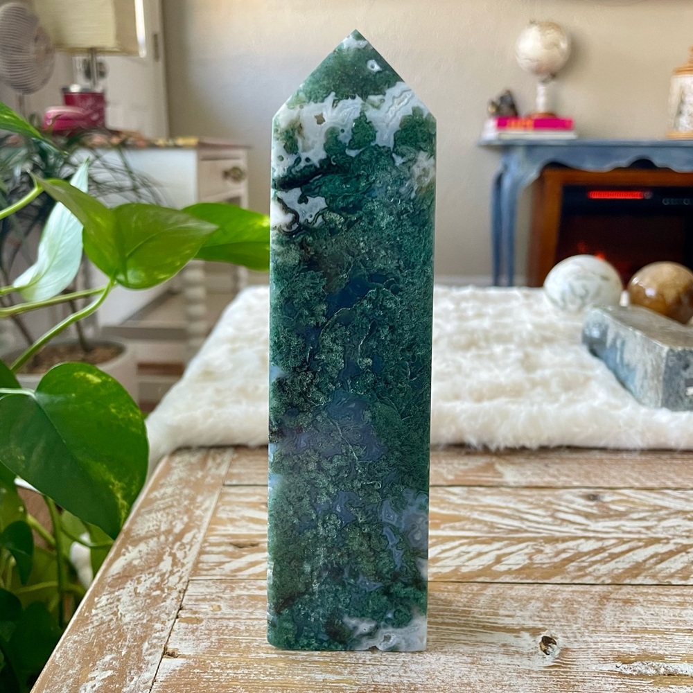 🌌Giant Moss Agate Tower🌌 ~7” tall